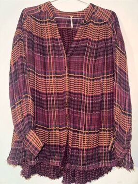 Free People Oversized Plaid Button-Down Tunic-S